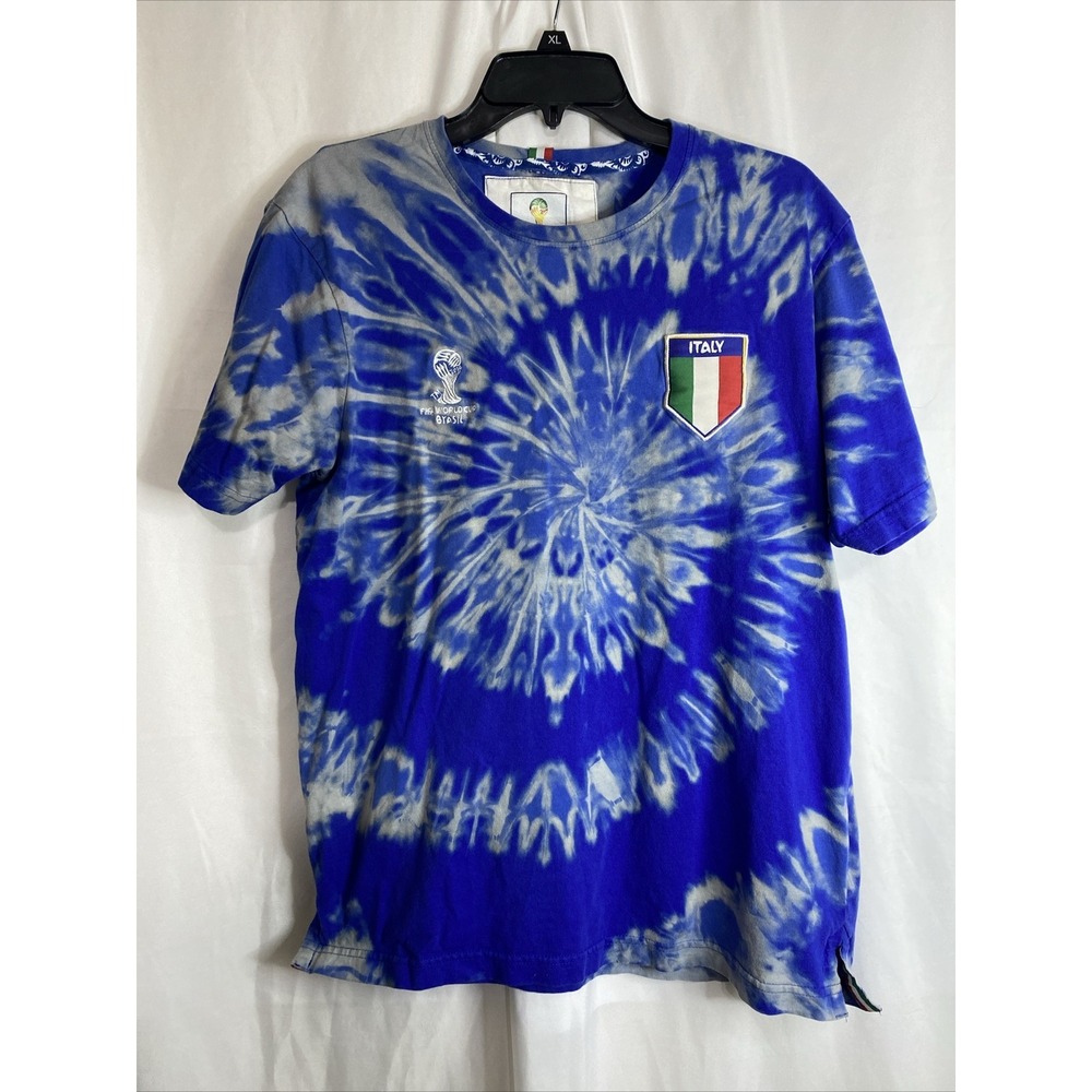 FIFA T-Shirt Mens Medium Blue Excellent 2014 World Cup Italy Tie Dye Graphic Tee